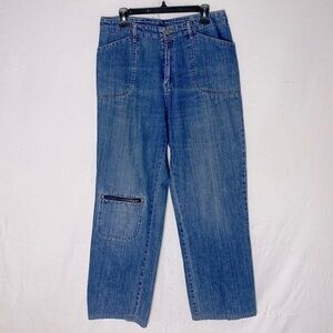 Vintage 90s High Rise Wide Leg Med Wash Jeans 32 Streetwear Festival Grunge Y2K
